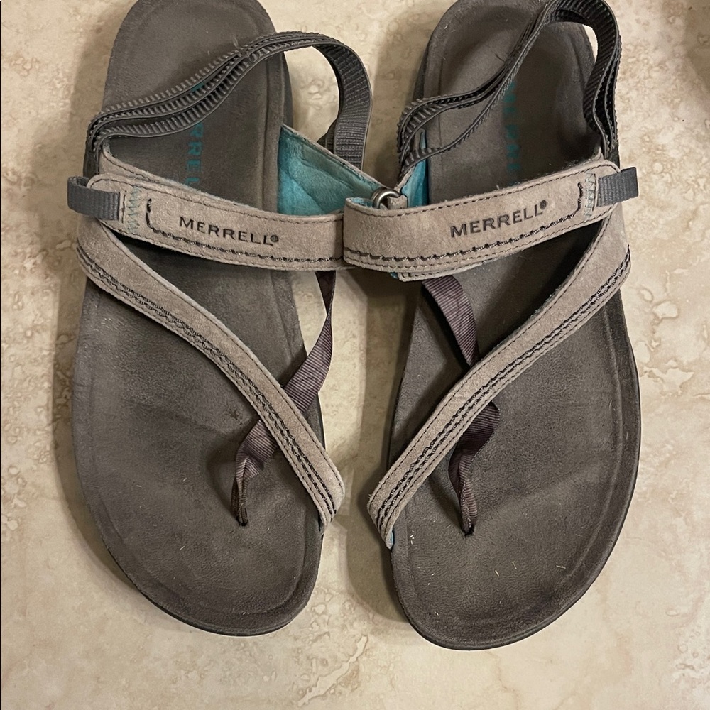 Merrell Taupe and Teal Sandals
